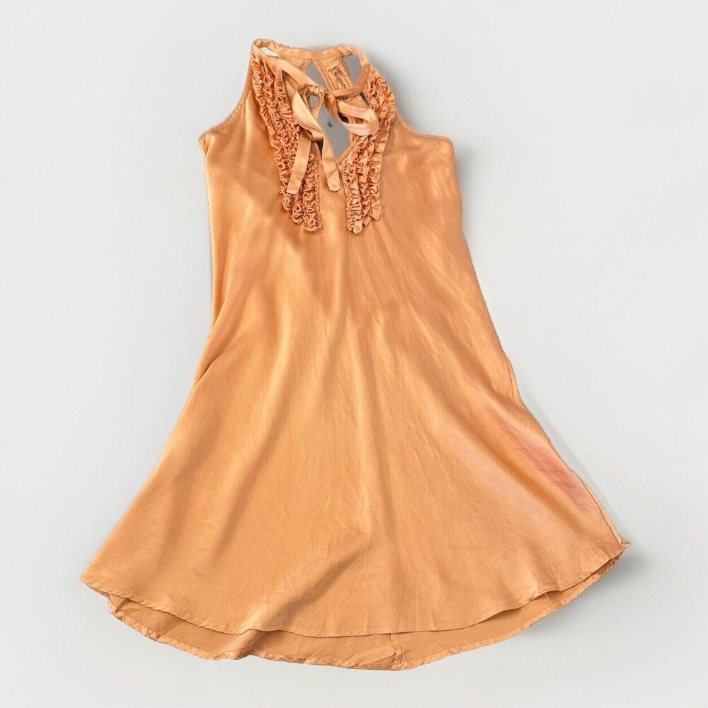 Lovestruck Dress Women XS Peach Silk Mini Ruffled Romantic Cottagecore Coquette